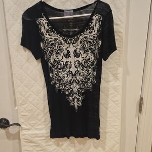 Vocal Black Tee with White Ornate Design